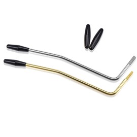 Tremolo Arm, Screw Type, For Strato-Electric Guitars, Millimeter Standard, Bridge, 0.2 inch (5 mm) Tremolo Arm, Silver + Gold, Black Cap, Stainless Steel, Tremolo Arm Screw Type, Set of 2