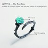 qanyue Rose Rings for Women, Thorn Blue Cubic Zirconia Flower