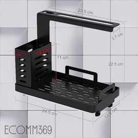 ECOMM369 Modern Minimalist Black Stainless Steel Kitchen Sink Caddy Organiser, Countertop Mountable, Space Saving, Cleaning Supplies Holder