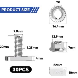 Hammer Head Screws M8x20 Stainless Steel A2-70 with Flange Nuts - Pack of 30 for PV Solar Mounting Rails, Greenhouse and Photovoltaic Assembly, Excellent Rust and Corrosion Resistance Performance