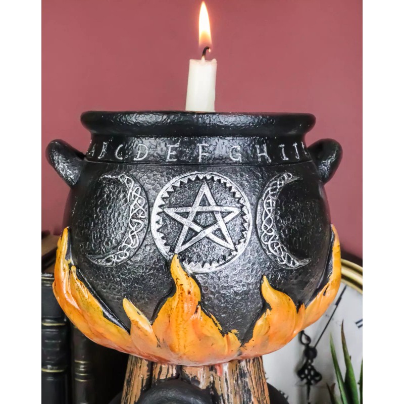 Wicca Triple Moon Witch Cauldron With Snake And Sacred Geometry
