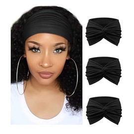 Weardear Damen Stirnband Elastische Stirnbänder Kopfband Kopf Wickeln Haarband Schwarz680 L
