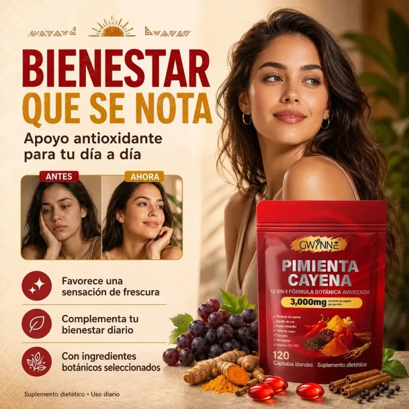 Gwynne Suplemento Dietético 12 en 1 con Pimienta Cayenne, Berberina,