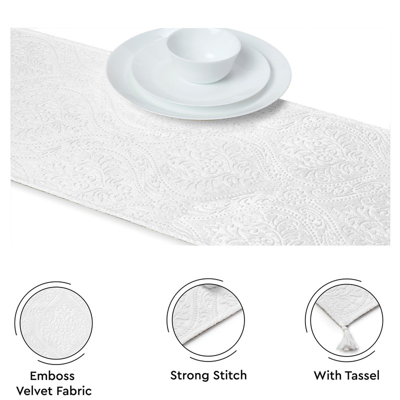 Encasa XO Dining Table Runner | Embossed Velvet | 32x240