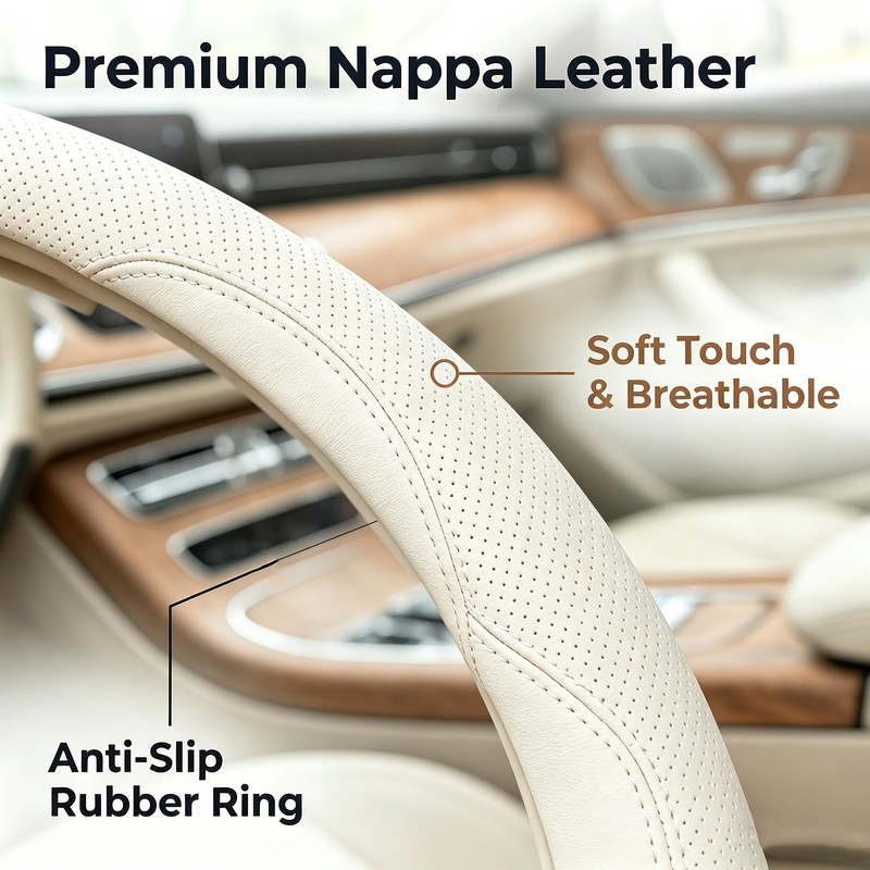 Universal Steering Wheel Cover 14.5-15 Inch, Beige
