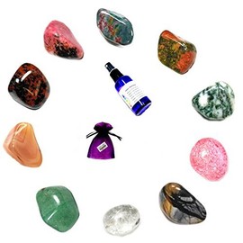 GeoFossils« Crystal Tumble Stones Set of 10 Healing Apricot Agate, Bloodstone, Crackle Quartz, Green Aventurine, Mahogany Obsidian, Picasso Stone, Crystal Quartz, Rhodonite, Tree Agate, Unakite (Kit 3/6)