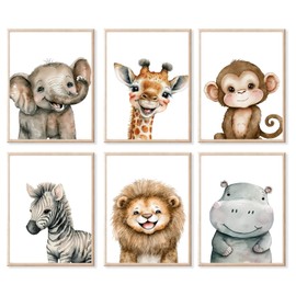 JINZUNRUI Pictures for Children's Room Decoration, Set of 6, DIN A4, Children's Room Poster, Animals, Wall Pictures, Baby Room Wall Decoration, Girls and Boys, Baby Room Decoration, without Picture