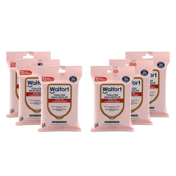 Walfort | Toallas desmaquillillante con agua micelar. Incluye 6 paquetes