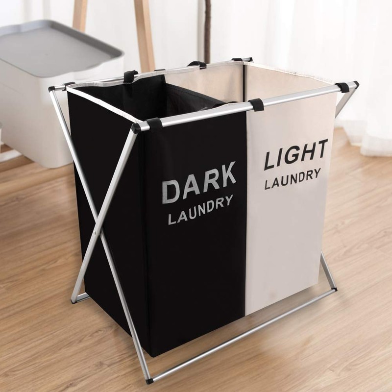 Nicesail Laundry Basket 2 Section Hamper Washing Storage Basket Bag,