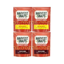 Variety Pack Snaps Veggie Chips - Baked Red Lentil Snacks, 2 Hot & Spicy & 2 Kick'n BBQ Flavors, Healthy Gluten-Free Snack, Crunchy, Protein-Rich, Low Calorie, 4-Pack, Perfect for Guilt-Free Snacking