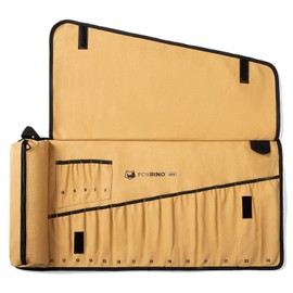 Foxrino Wrench Roll, Wrench Roll Up Pouch, 19-Pocket Heavy Duty Canvas Wrench Organizer Bag for Metric Combination Wrenches, Portable Tool Roll Bag, Gifts for Men for Christmas(Brown, 19+1 Metric)