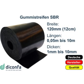 diconfa Rubber Strip Width 120 mm (12 cm) – Thickness 1 to 10 mm – Length: 0.05 to 10 m – Selection: 1000 mm (100 cm) Long, 0.5 mm Thick – Rubber Mat Sold by the Metre Narrow Rubber Underlay Rubber