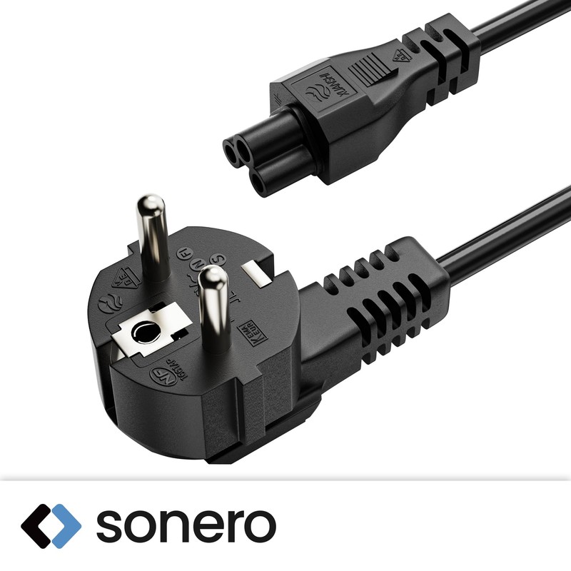 sonero Stromkabel 3 Polig, 2,0m, Schutzkontakt Schuko Stecker Netzstecker auf