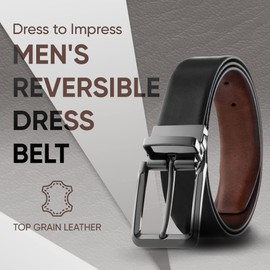 Prospero Comfort - Reversible Belts for Men, Italian Top-Grain Leather Belt for Men, 2-Toned Men’s Belts, Men’s Belt for Casual Wear, 35mm Dress Belt, Marble Chrome Buckle Black Belt Men’s Size 40