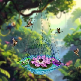 Solar Hanging Bird Bath with Flower Leaf Design, Plastic Bird Bath with 3 Chains, Rubber Suction Cups for Stability, Ideal for Garden and