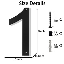 House Numbers for Outside 8 inch Floating Address Numbers for House Acrylic Modern Black House Numbers with Nail Kits Exterior House Address Mailbox Garage Street (house numbers 1)