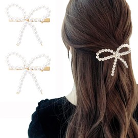 2PCS Pearl Bow Hair Clip White Hairpin Non-Slip Duckbill Barrettes Headwear Bowknot Bobby Pin Hair Accessories for Women Girls Wedding Bride Birthday Valentines Day Gifts