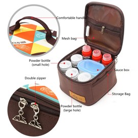 Joyeee Travel Spice Containers Kit, 3 Pcs 2.7 oz Liquid Spice Bottles, 3 Pcs 3.3 oz Sauce Bottle, 4 Pcs 2.7 oz Spice Box with Small Spoon, Durable Storage Bag for Camping, Hiking, Outdoor BBQ, #09