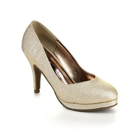 KISS & TELL Valonia-18 Women's Glitter Round Toe Slip On Stiletto Pumps,Champagne,5.5