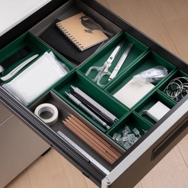 yamapac SHIKI® Shallow Drawer Organization Trays (Green x Taupe, Set of 10)