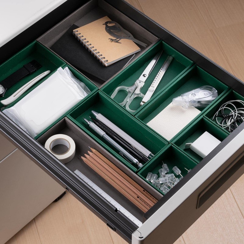 yamapac SHIKI® Shallow Drawer Organization Trays (Green x Taupe, Set