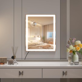 BEAUTME Vanity Mirror 20.5x24.1 Inch,Makeup Mirror with Lights,Hollywood Mirror,LED Mirror for Bedroom,Aluminium Frame,Tabletop/Wall Mount,Horizontal/Vertical,Silver