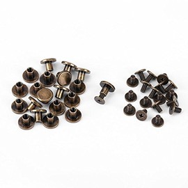Pack of 20 Sets Brass Flat Head Button Stud, Bronze Leathercraft Screws Nail Rivets, DIY Leather Craft Metal Rivet for Belt Strap Bag Shoes Decoration(6.5mm)