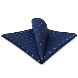 S&W SHLAX&WING Dotty Pocket Square for Men Navy Blue Orange Dots Handkerchief for Business Classic