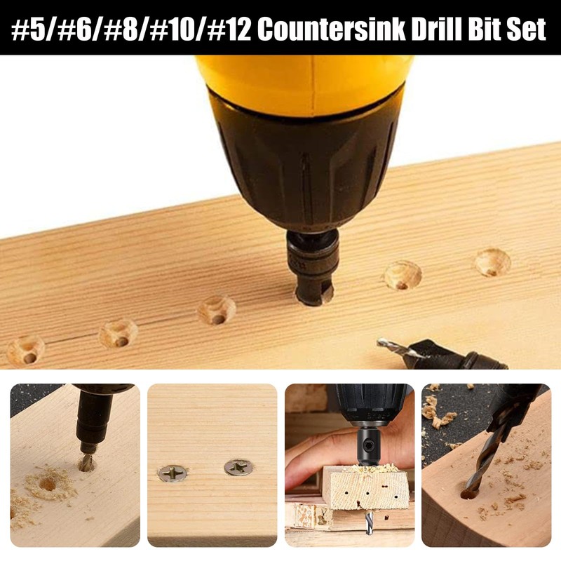 Countersink Drill Bit Set, 5 Piece Plug Cutters for Wood