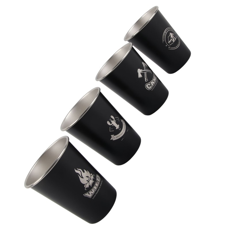 4pcs Camping Cups Black 350ml Outdoor Camping Portable Stainless Steel