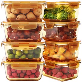 DAS TRUST Amber Glass Meal Prep Containers Microwave Safe Meal Prep Bowls Glass Food Prep Containers with Lid for Adult Meal Prep Bento Boxes