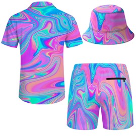 HYYFTDGS Mens 2 Pieces Hawaiian Shirt and Shorts Set Festival Outfits for Button Down Shirts Trippy Tracksuit with Bucket Hats Medium