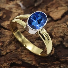 JEWELSTREZORO Blauer Saphir im Labor gezüchtet Edelstein-Bandring für Herren und Damen,Geschenkartikel, 925er-Sterlingsilber Bandring Schmuck TSR1089AO_14 (60 (19.1))