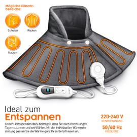 sinnlein Electric Heating Pad for Shoulder, Neck and Back, Heating Cape with 3 Temperature Levels and Automatic Shut-Off, Heat Pad with Automatic Shut-Off and 100 W