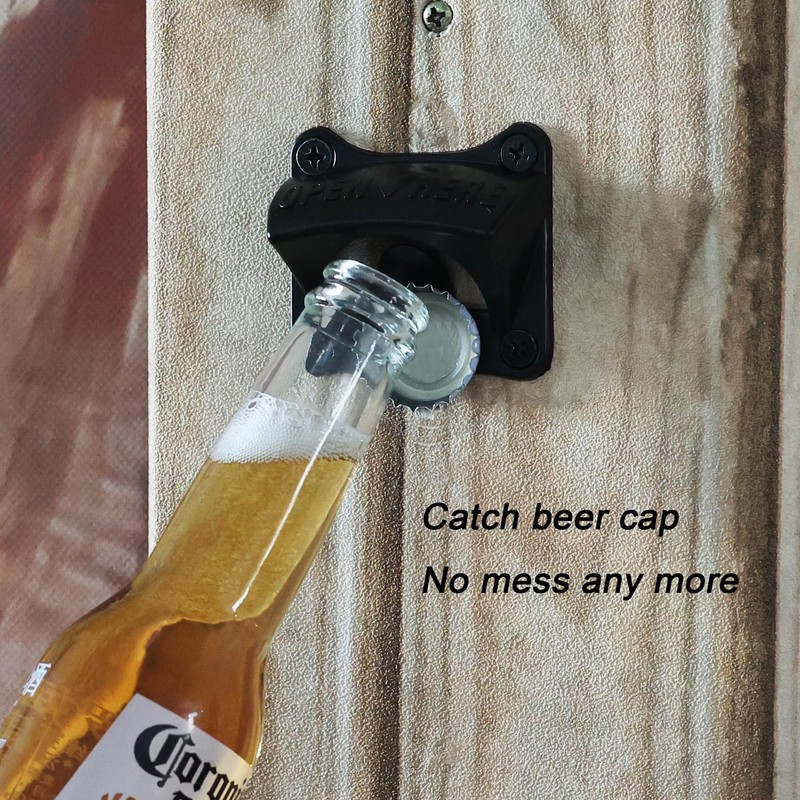 Luwanburg Black Magnetic Beer Bottle Opener Wall Mounted with Screws