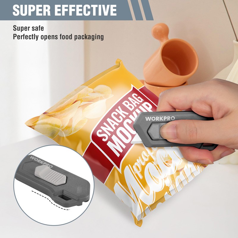 WORKPRO Ceramic Small Safety Box Cutter, Automatic Rebound Mini Letter