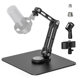 Mic Stand Desk, 360° Rotatable Desktop Microphone Stand, Max Load 4.4 lb, Adjustable Microphone Desk Stand Mount with 1/4“ 3/8“ 5/8” Screw and 2 Mic Clip, for Recording Podcasting Streaming Studio