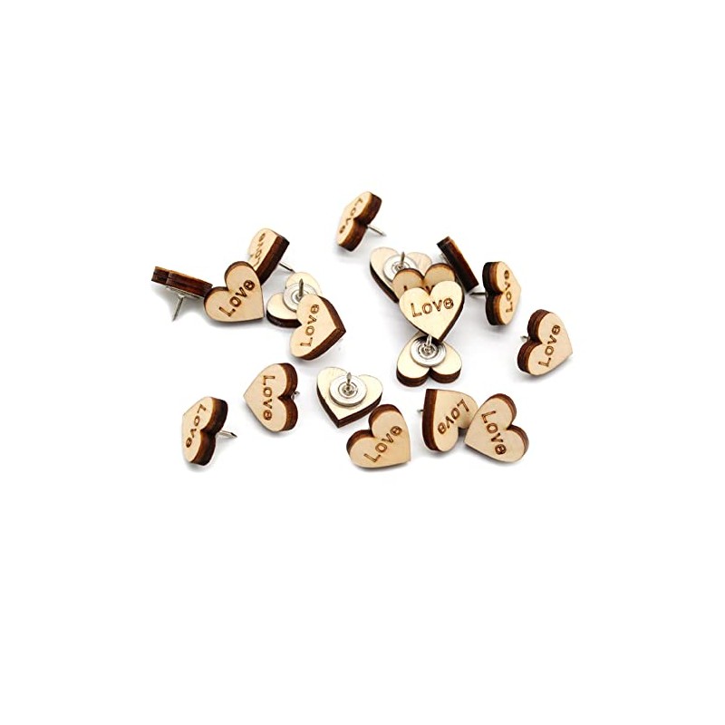 JIHUOO Pack of 20 wooden heart push pins, drawing pins,