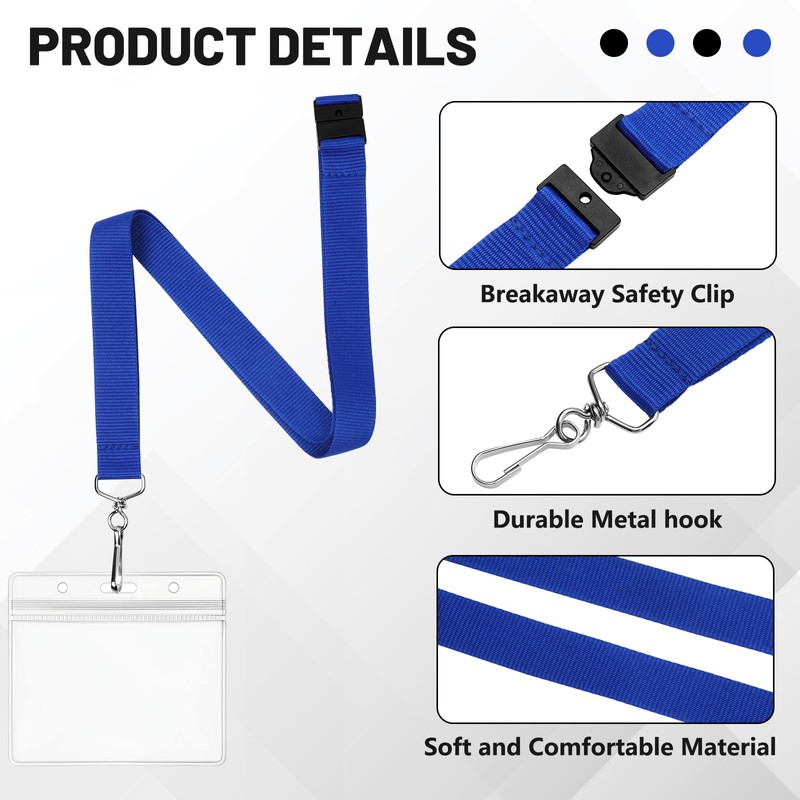 25-Pack Blue Breakaway Lanyards with Large Horizontal Waterproof Badge Holders,