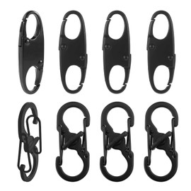Mini S-Carabiner Zip Clip - 4 S-Shape Key Rings with Screw Closure, 4 Clasp Clip, Mini Carabiner Hook 8 Shaped 2 Openings for Backpack, Camping, Outdoor (Black, Pack of 8)