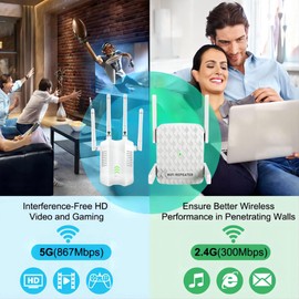 Saiyuanxing WiFi Extender – Dual Band 2.4G and 5G WiFi Extender Booster Wireless WiFi Booster 1 Ethernet Port and 4 External Antennas white UK Plug (AC17)