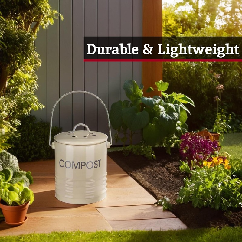 Premier Housewares 510020 Compost Bin with Handle - Cream H20