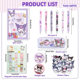 School Supplies Stationery Set Girls- Purple Cartoon Stationary Including Pencil Case Ink Pens Notebook Bookmark Badge Stickers Cute Stationery Supplies Back to School Gift for School Season Boys Kids