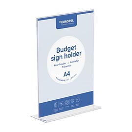 Europel Budget Table Stand, T-Stand, DIN A4 High, Polystyrene 1.5 mm, Menu & Brochure Stand for Restaurants, Hotels, Conference & Reception