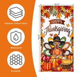 Bolisom Happy Thanksgiving Turkey Front Door Cover Decorations, Fall Harvest Pumpkin Decorative Banner Background, Autumn Maple Leaves Indoor Outdoor Home Decor 3 x 6 FT