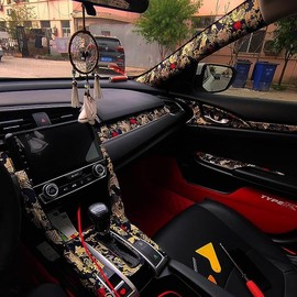 Interior Car Sticker, Car Self-Adhesive Fabric,Bronzing Automotive Interior Sticker,Self-Adhesive Tape with Adhesive,Home Interior Decal Decoration - Color: Black