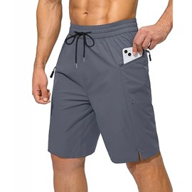Ougelebo Swimming Trunks Long with Zip Pocket Swimming Shorts Quick Drying, gray, XXL
