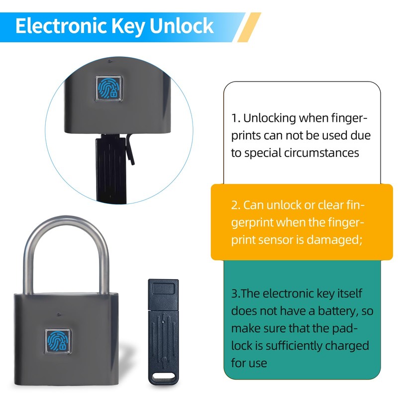KENRONE Keyless Portable USB Charging Fingerprint Lock,Smart Padlock Quick Unlock