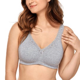 CALVENA Women's Lace Plus Size Full Coverage Non Padded Comfort Cotton Wirefree Bra Grey 42G