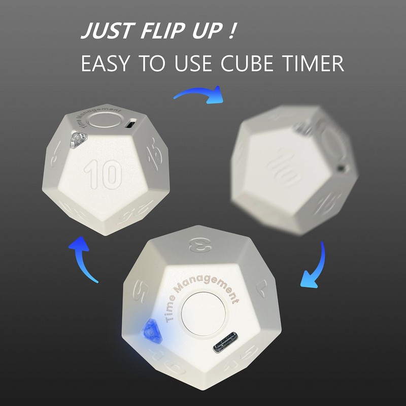 CREAVIVA Cube Pomodoro Timer - Flip to Start Countdown, Rechargeable